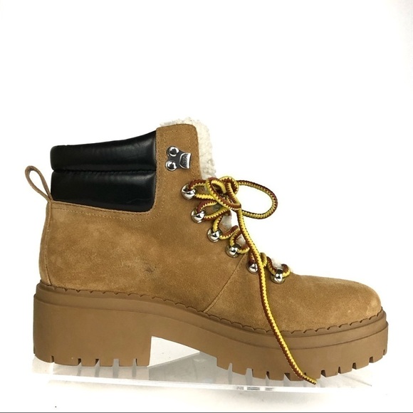 Marc Fisher Nairy Lace-Up Combat Leather Suede Shearling Lug Sole Boots Sz 8 - Picture 7 of 9